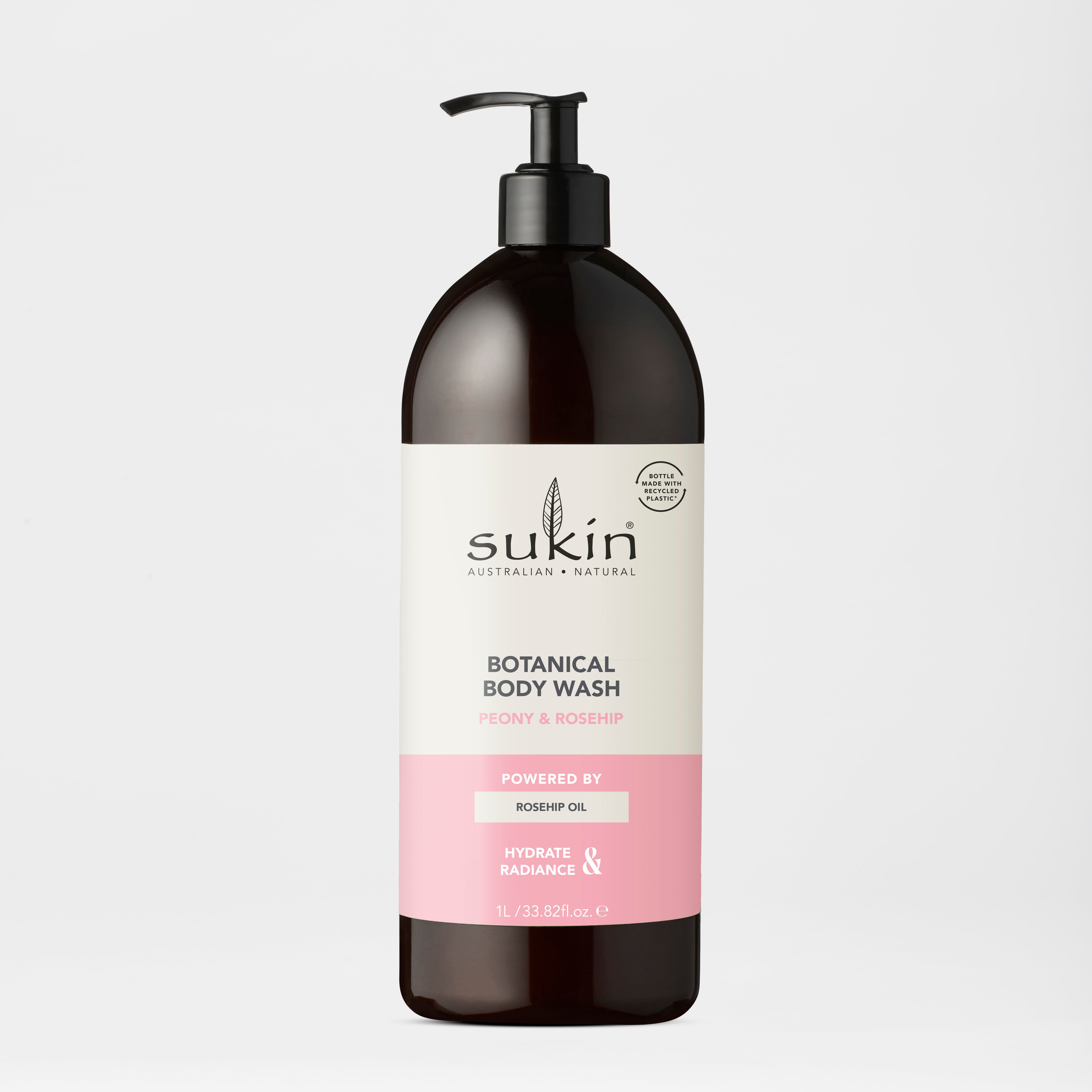 SUKIN BOTANICAL BODY WASH PEONY  &amp; ROSEHIP 1L