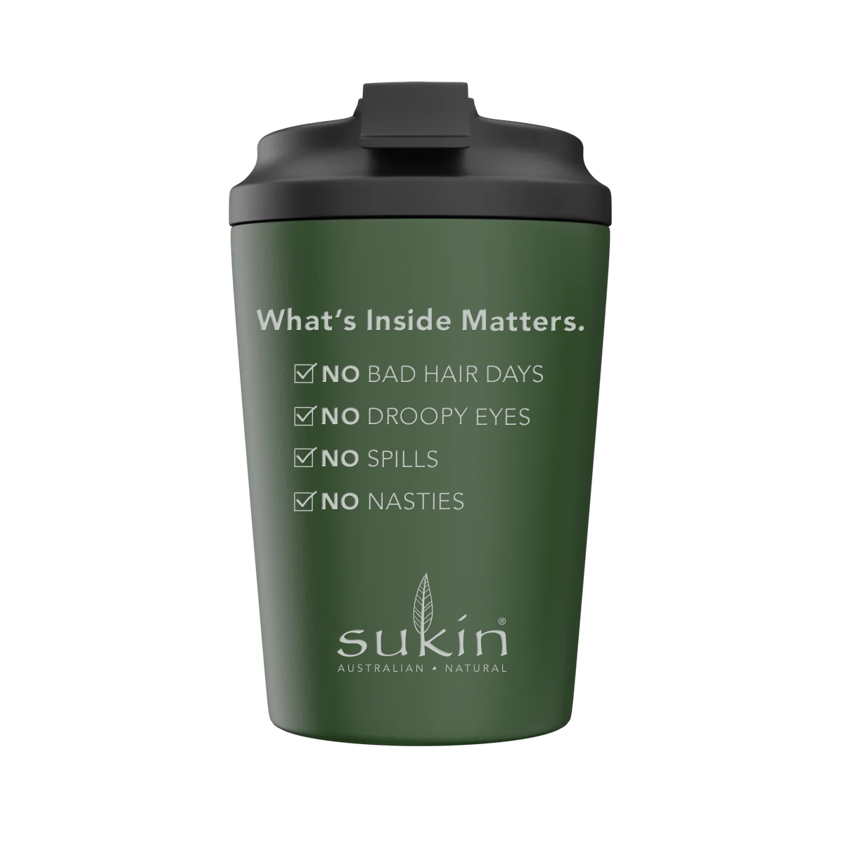 SUKIN COFFEE CUP WHAT'S INSIDE MATTERS GREEN 350ML
