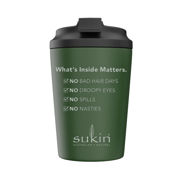 SUKIN COFFEE CUP WHAT'S INSIDE MATTERS GREEN 350ML