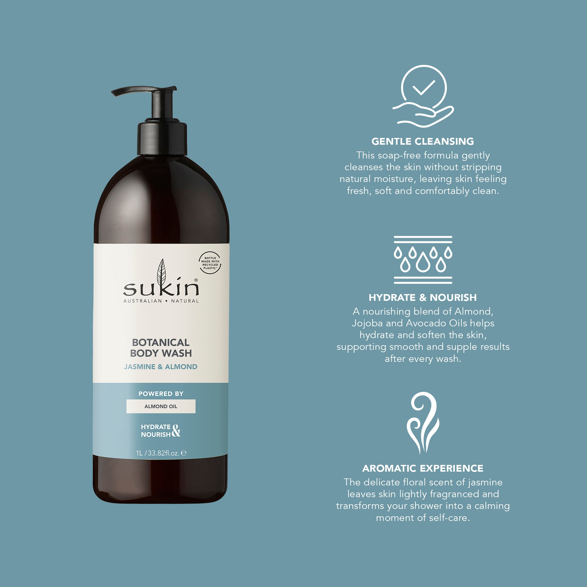 SUKIN BOTANICAL BODY  WASH JASMINE  &amp; ALMOND 1L