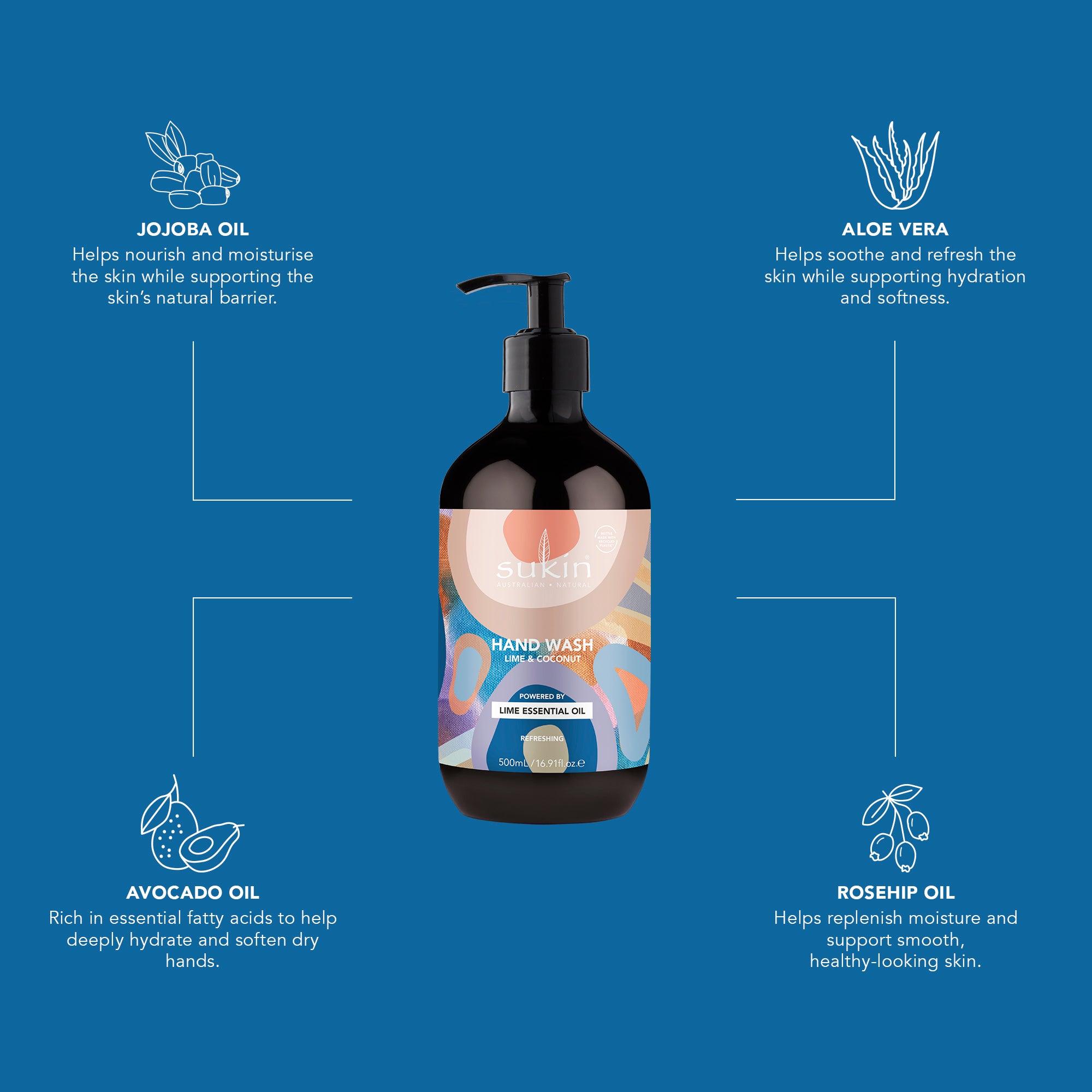 SUKIN ART SERIES OCEAN FLOW HAND WASH LIME &amp; COCONUT 500mL