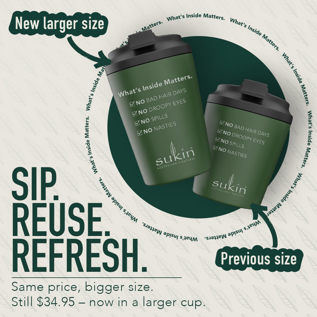 SUKIN COFFEE CUP WHAT'S INSIDE MATTERS GREEN 350ML