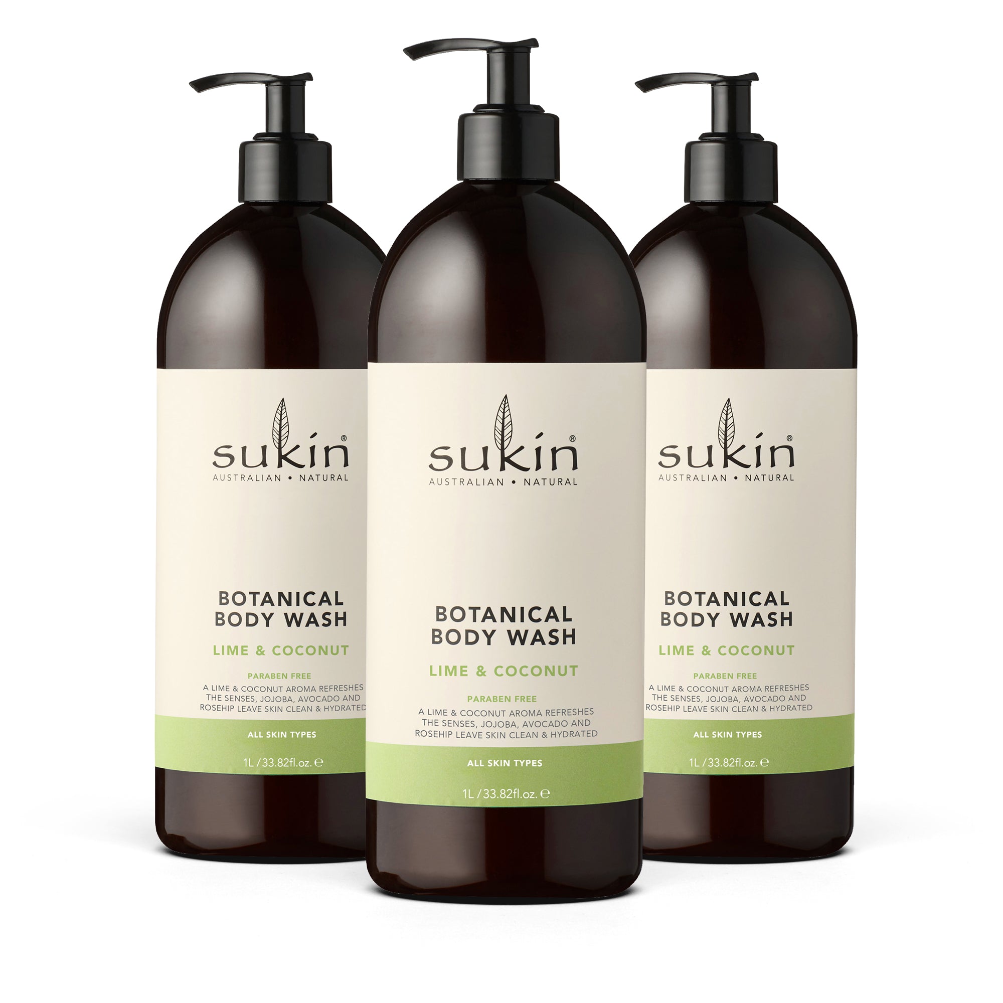 BOTANICAL BODY WASH | LIME &amp; COCONUT | 1 LITRE | BUNDLE | 3 PACK