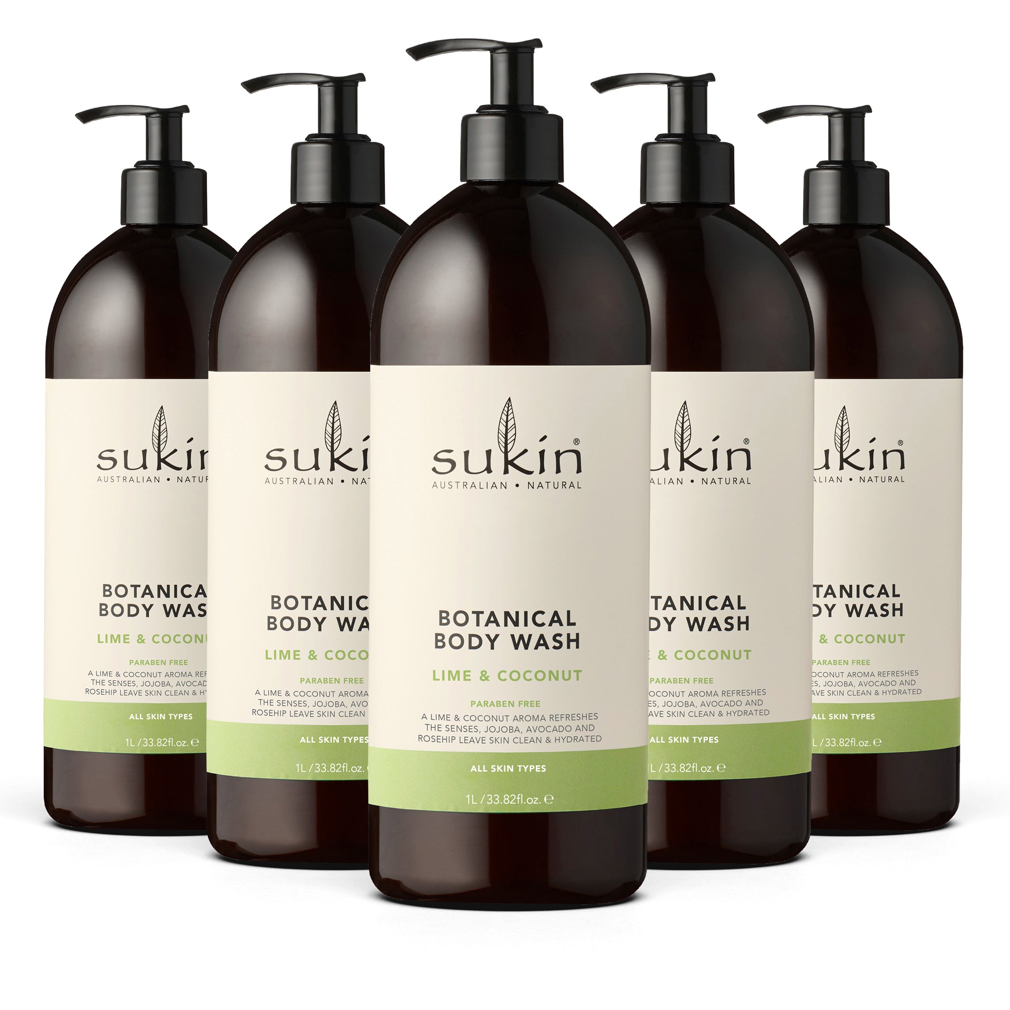 BOTANICAL BODY WASH | LIME &amp; COCONUT | 1 LITRE | BUNDLE | 5 PACK